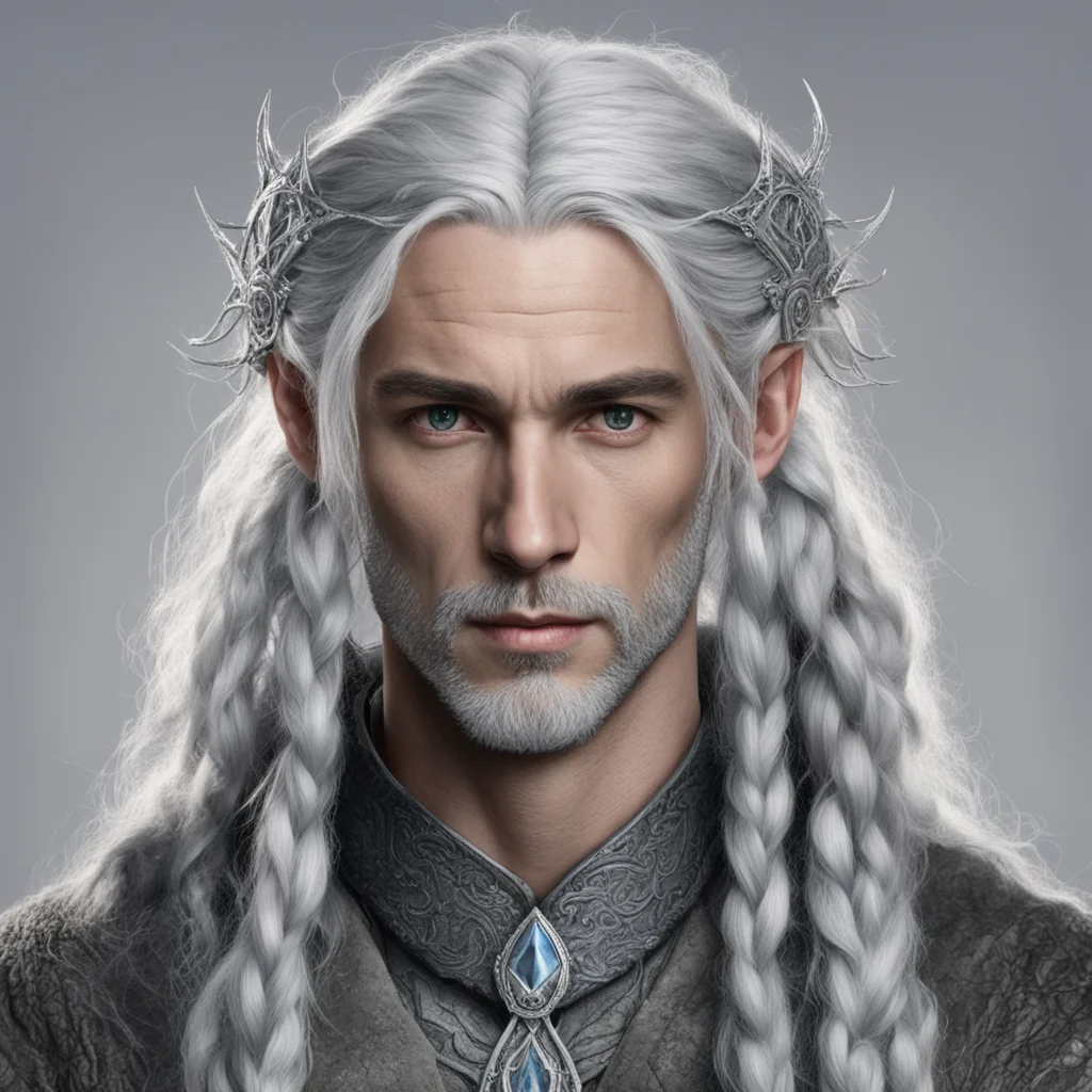 tolkien prince elmo with gray hair and braids wearing silver serpentine elvish circlet with large center diamond confident engaging wow artstation art 3