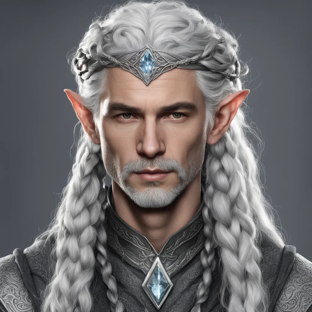 tolkien prince elmo with gray hair and braids wearing silver serpentine elvish circlet with large center diamond good looking trending fantastic 1