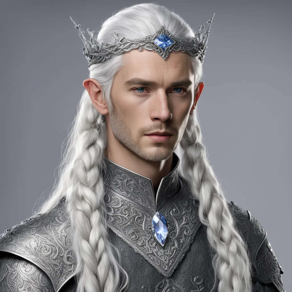 tolkien prince elmo with silver hair and braids wearing silver elvish circlet encrusted with diamonds and large center diamond  amazing awesome portrait 2