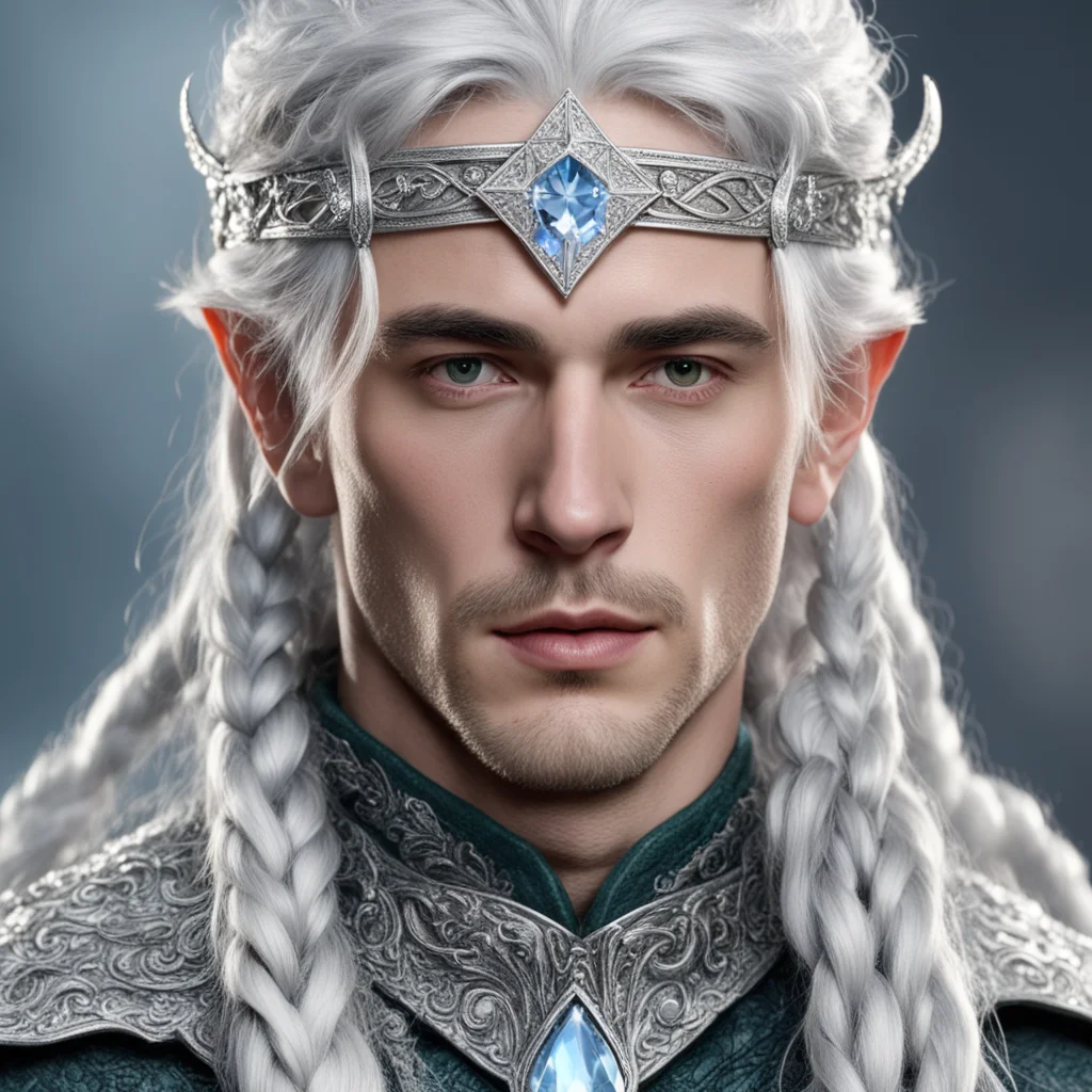 aitolkien prince elmo with silver hair and braids wearing silver elvish circlet encrusted with diamonds and large center diamond  confident engaging wow artstation art 3