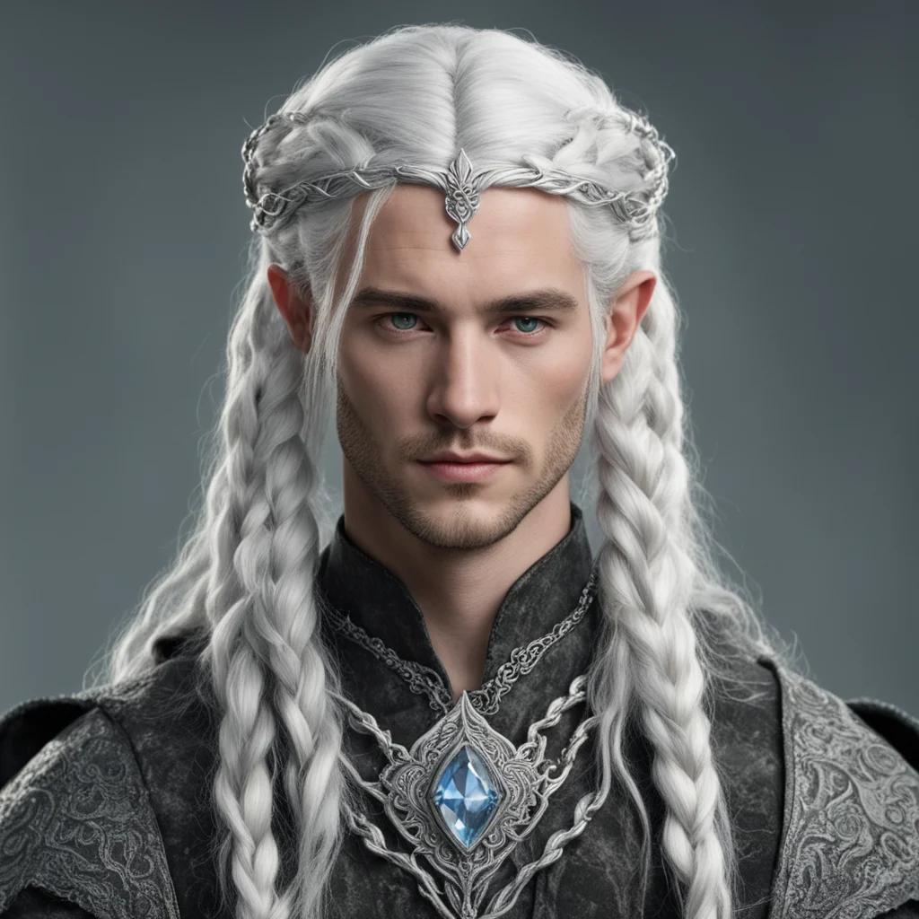 tolkien prince elmo with silver hair and braids wearing silver serpentine elvish circlet with large center diamond confident engaging wow artstation art 3