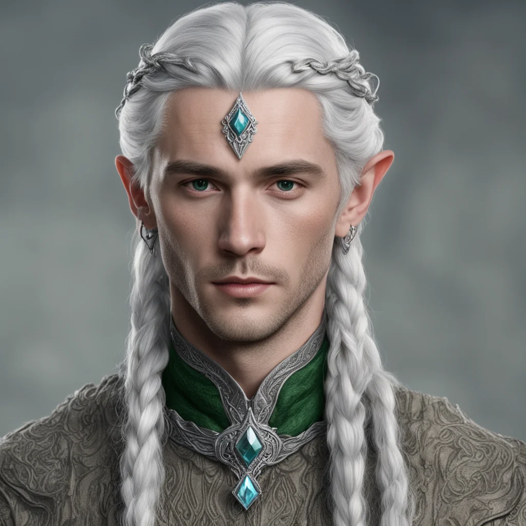 tolkien prince elmo with silver hair and braids wearing silver serpentine elvish circlet with large center diamond good looking trending fantastic 1