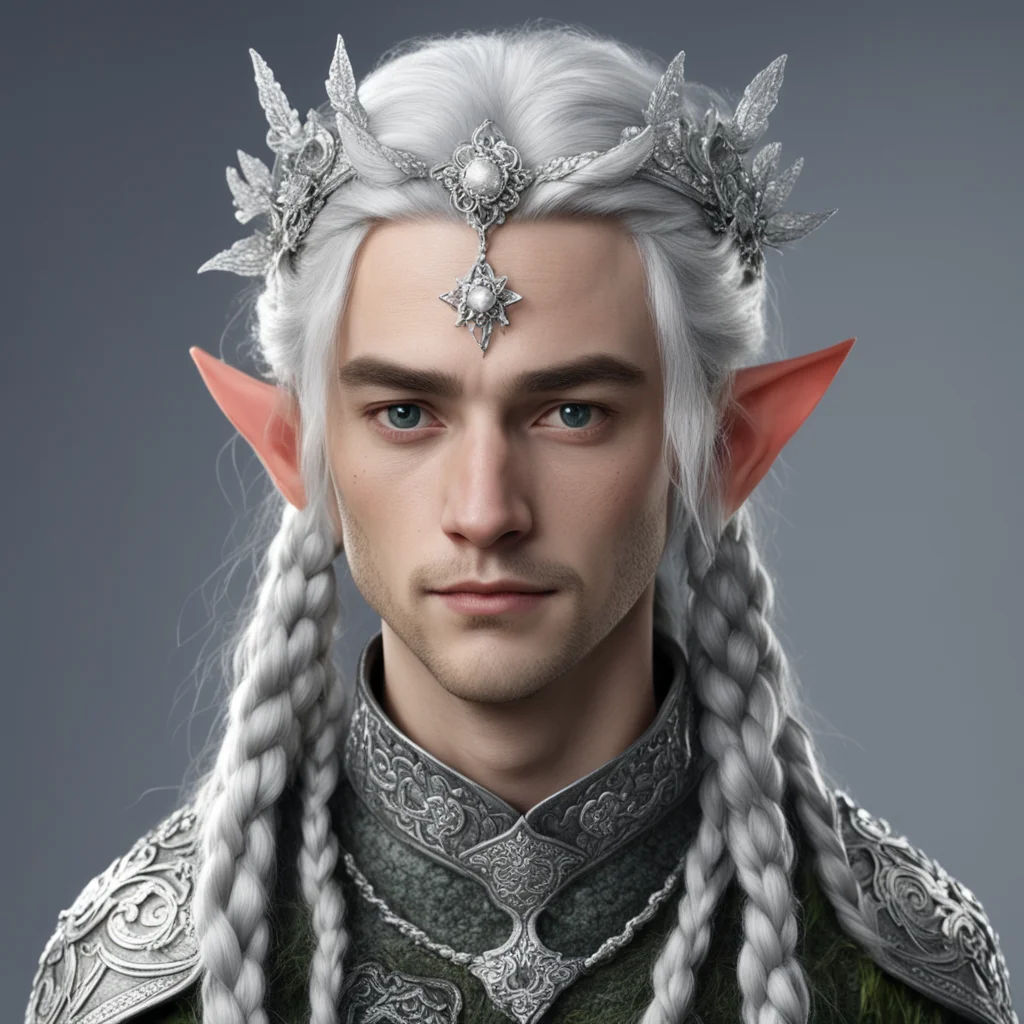 tolkien prince elmo with silver hair with braids wearing silver flower elvish circlet encrusted with dimonds  amazing awesome portrait 2