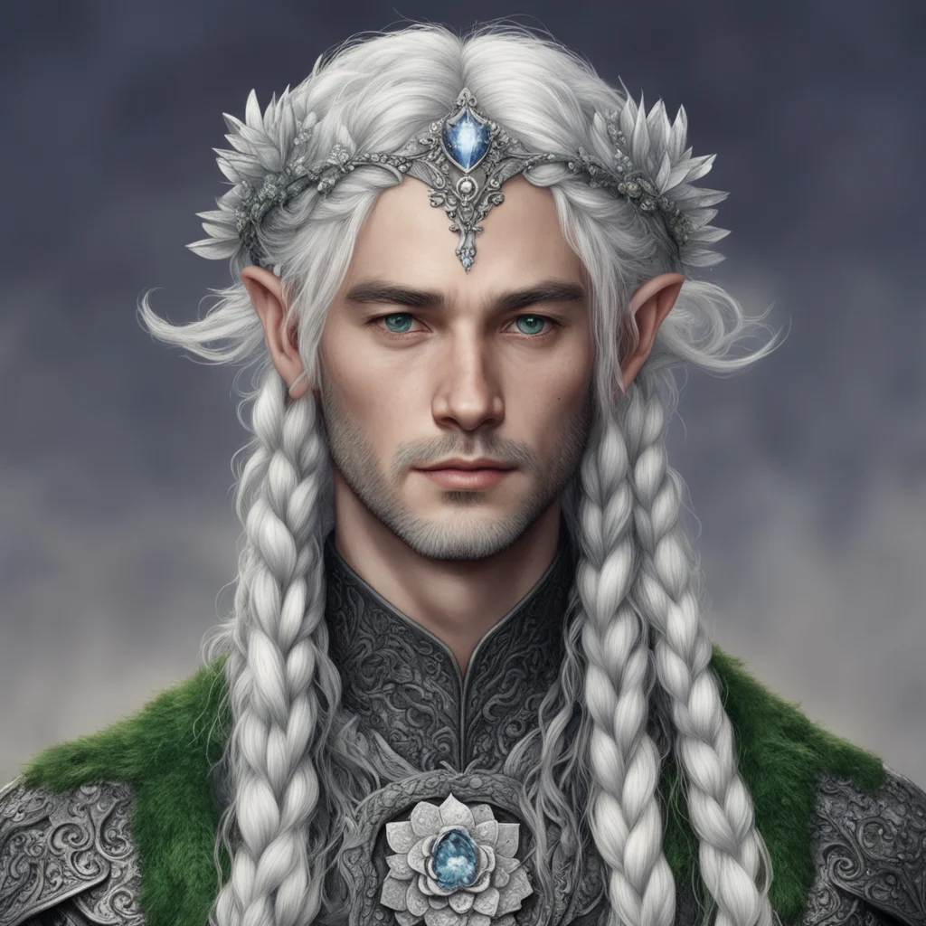 tolkien prince elmo with silver hair with braids wearing silver flower elvish circlet encrusted with dimonds  confident engaging wow artstation art 3