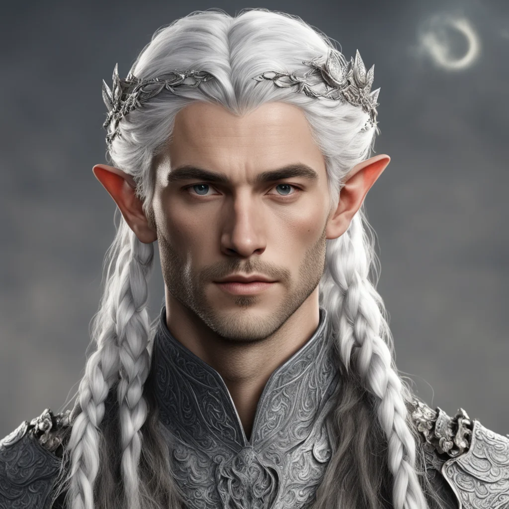 tolkien prince elmo with silver hair with braids wearing silver sindarin elvish circlet with diamonds confident engaging wow artstation art 3