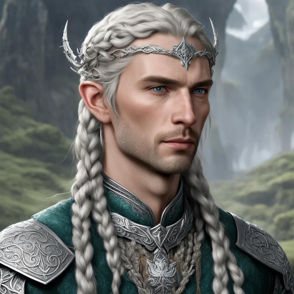 tolkien prince galadhon with braids wearing silver elvish circlet with diamonds good looking trending fantastic 1