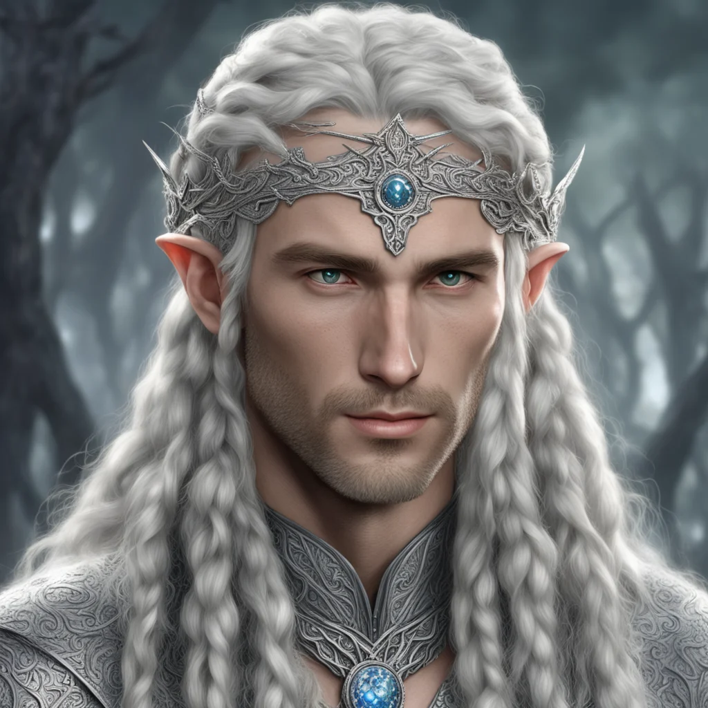 tolkien prince galadhon with braids wearing silver elvish circlet with diamonds