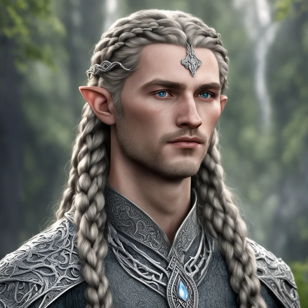tolkien prince galadhon with braids wearing small silver sindarin elven circlet with diamonds confident engaging wow artstation art 3