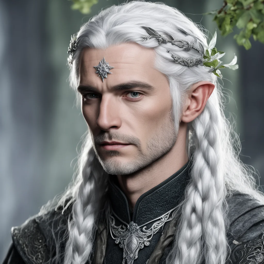 tolkien prince galathil with silver hair with braids wearing silver leaf with diamond berry elvish circlet confident engaging wow artstation art 3