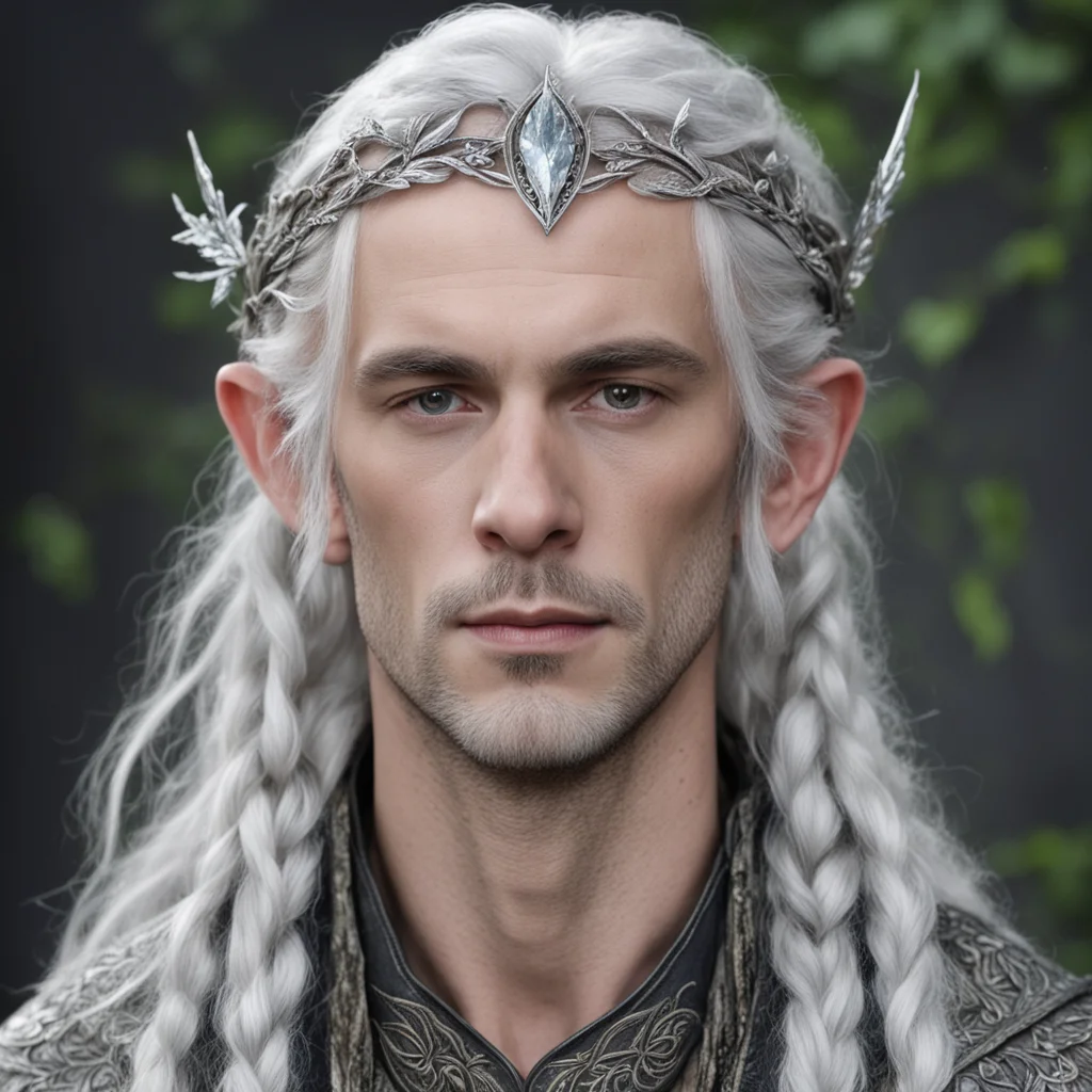 tolkien prince galathil with silver hair with braids wearing small silver oak leaf elven circlet with diamonds confident engaging wow artstation art 3