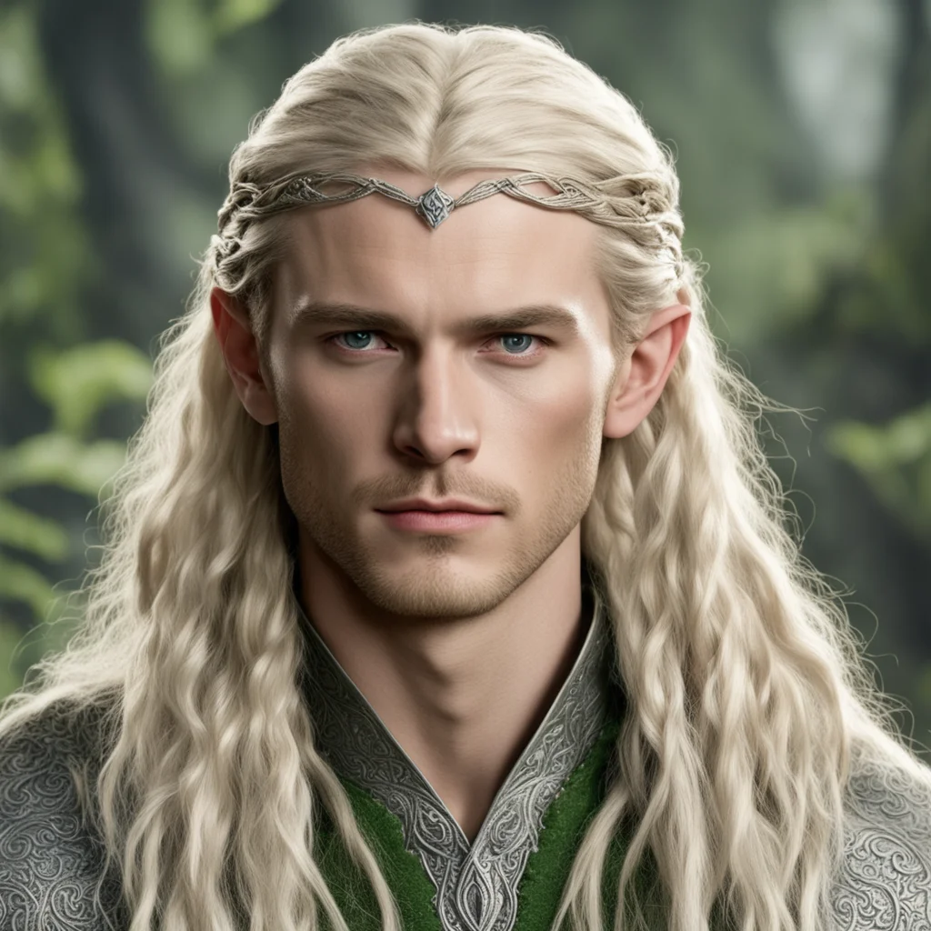 tolkien prince legolas with blond hair and braids wearing silver serpentine elvish circlet with large center diamond amazing awesome portrait 2