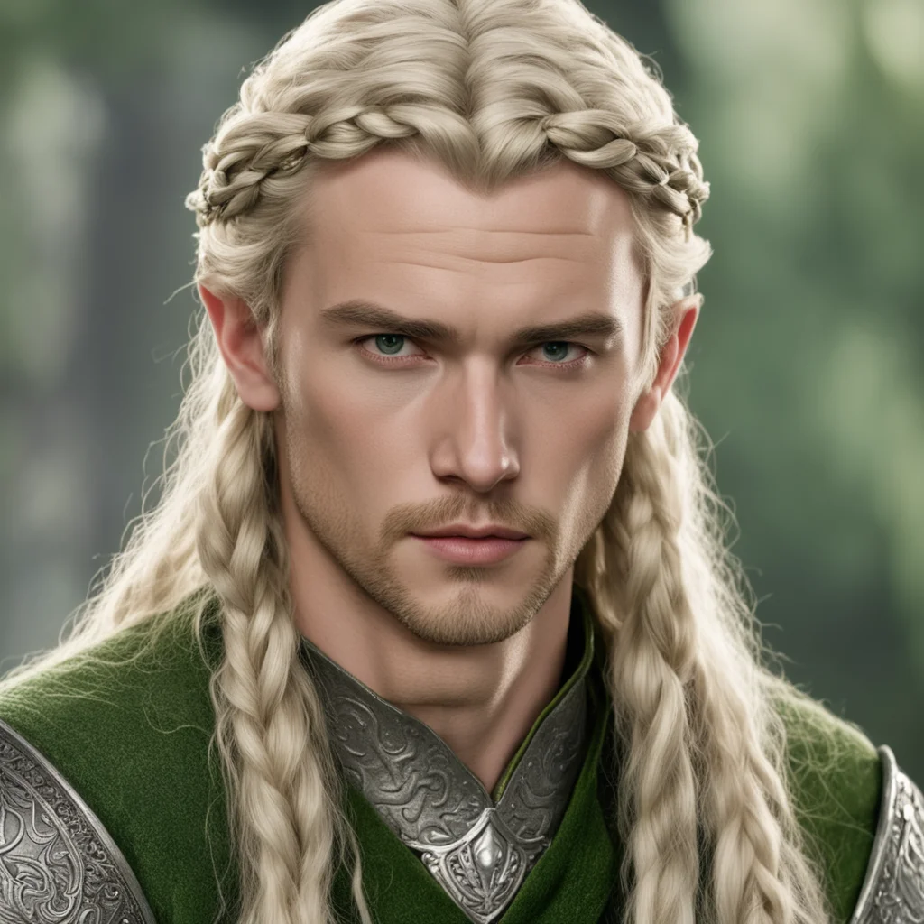 tolkien prince legolas with blond hair and braids wearing silver serpentine elvish circlet with large center diamond confident engaging wow artstation art 3