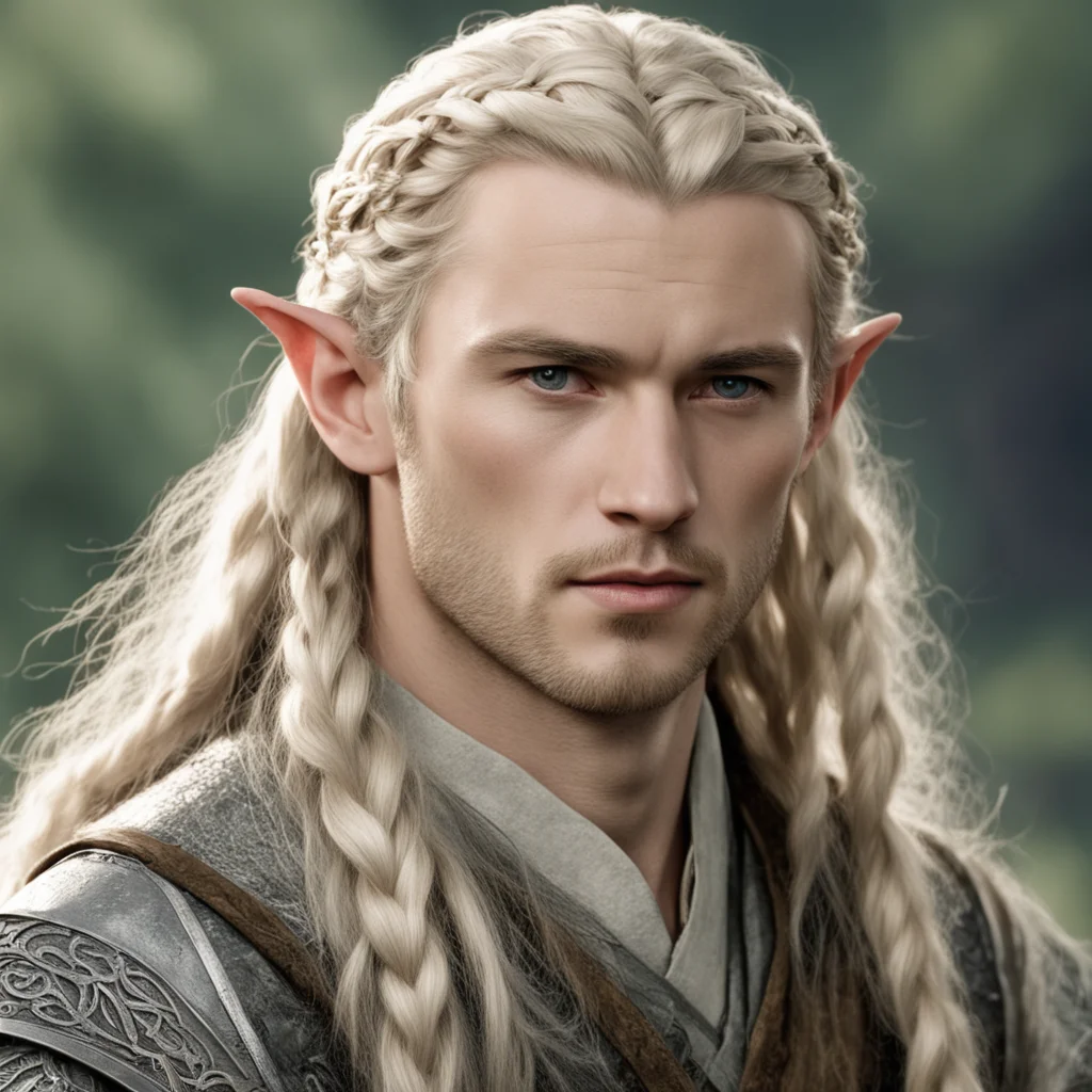 tolkien prince legolas with blond hair and braids wearing silver sindarin elvish circlet with large center diamond confident engaging wow artstation art 3