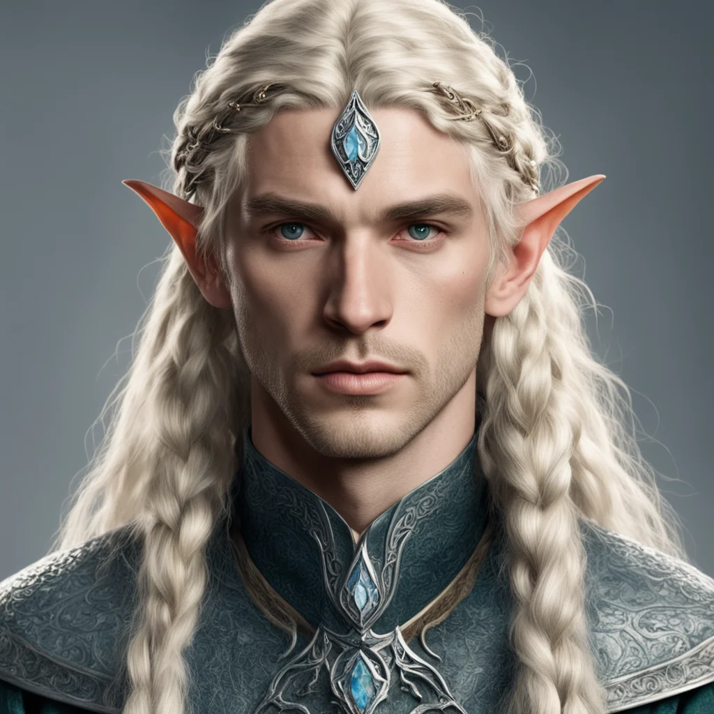 tolkien sindarin noble male elf with blond hair and braids wearing silver serpentine sindarin elvish circlet with diamonds with center diamond  amazing awesome portrait 2