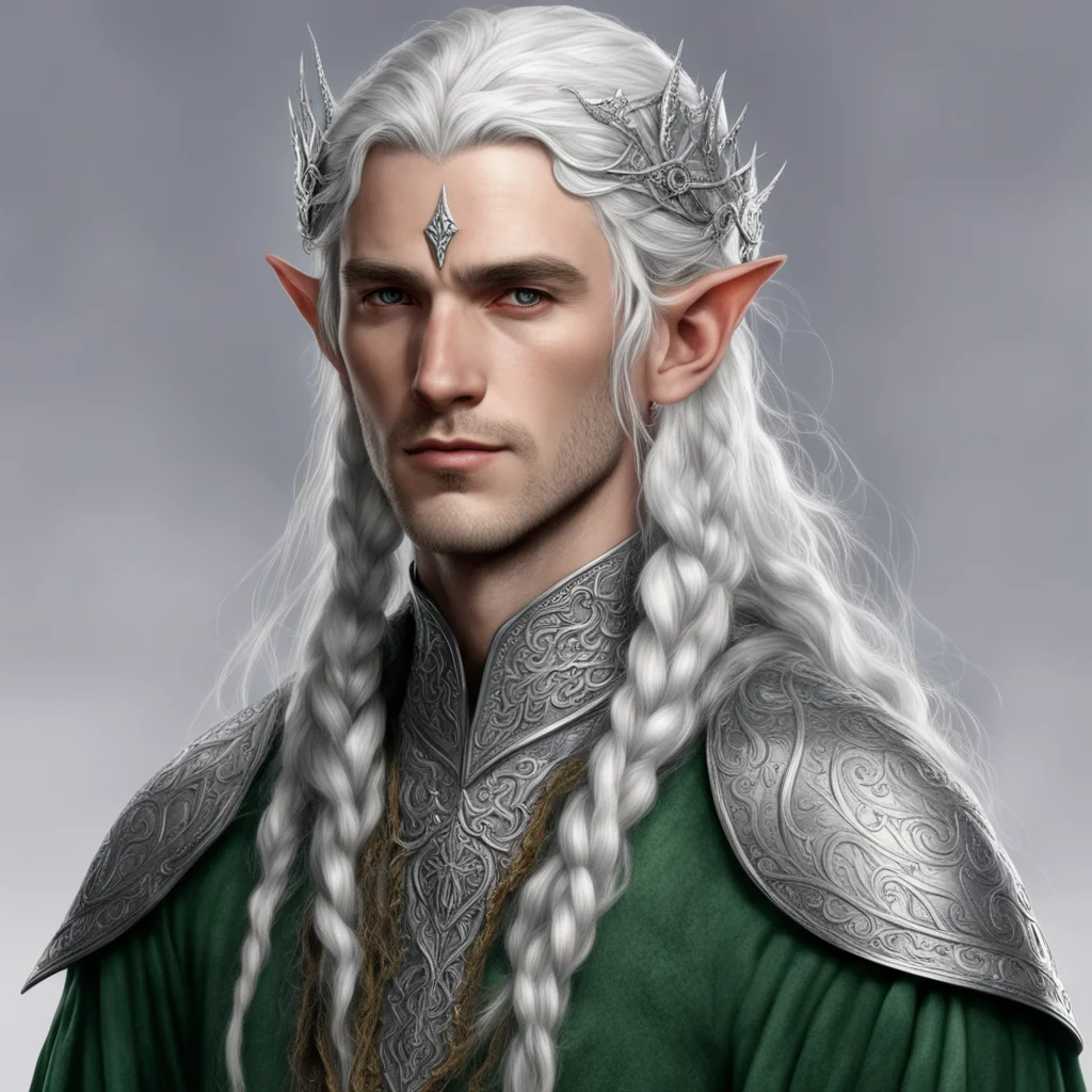 tolkien sindarin noble male elf with braids wearing silver elvish circlet with diamonds confident engaging wow artstation art 3