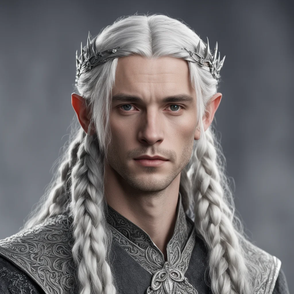 tolkien young king olwe with silver hair with braids wearing silver sindarin elvish circlet with diamonds amazing awesome portrait 2