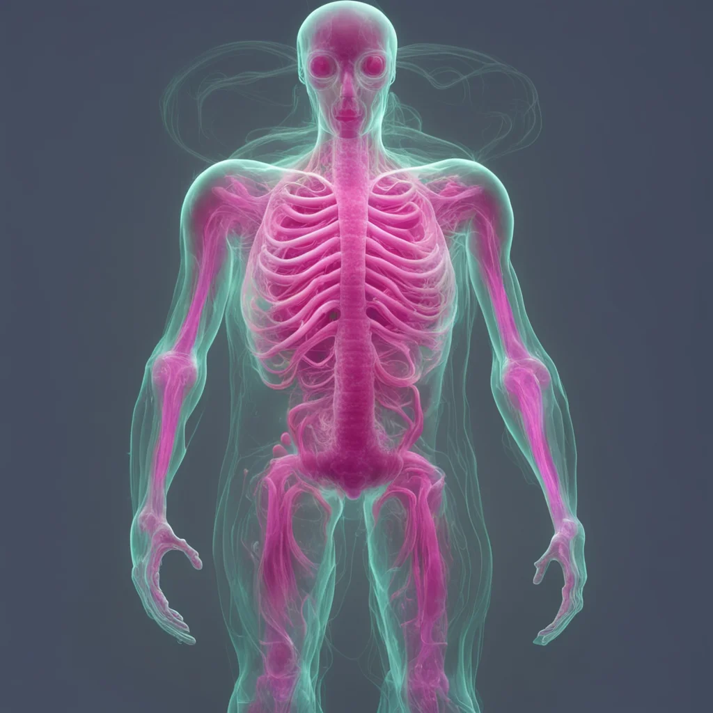 transparent skin with visible moving inner organs mutant amoeba humanoid being
