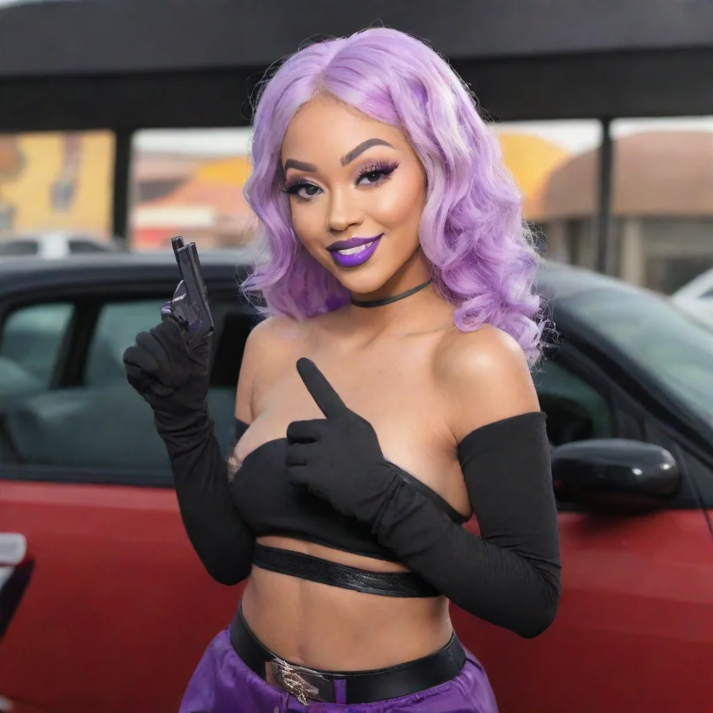 aitrending  doja car  at taco bell smiling with black gloves and gun  good looking fantastic 1