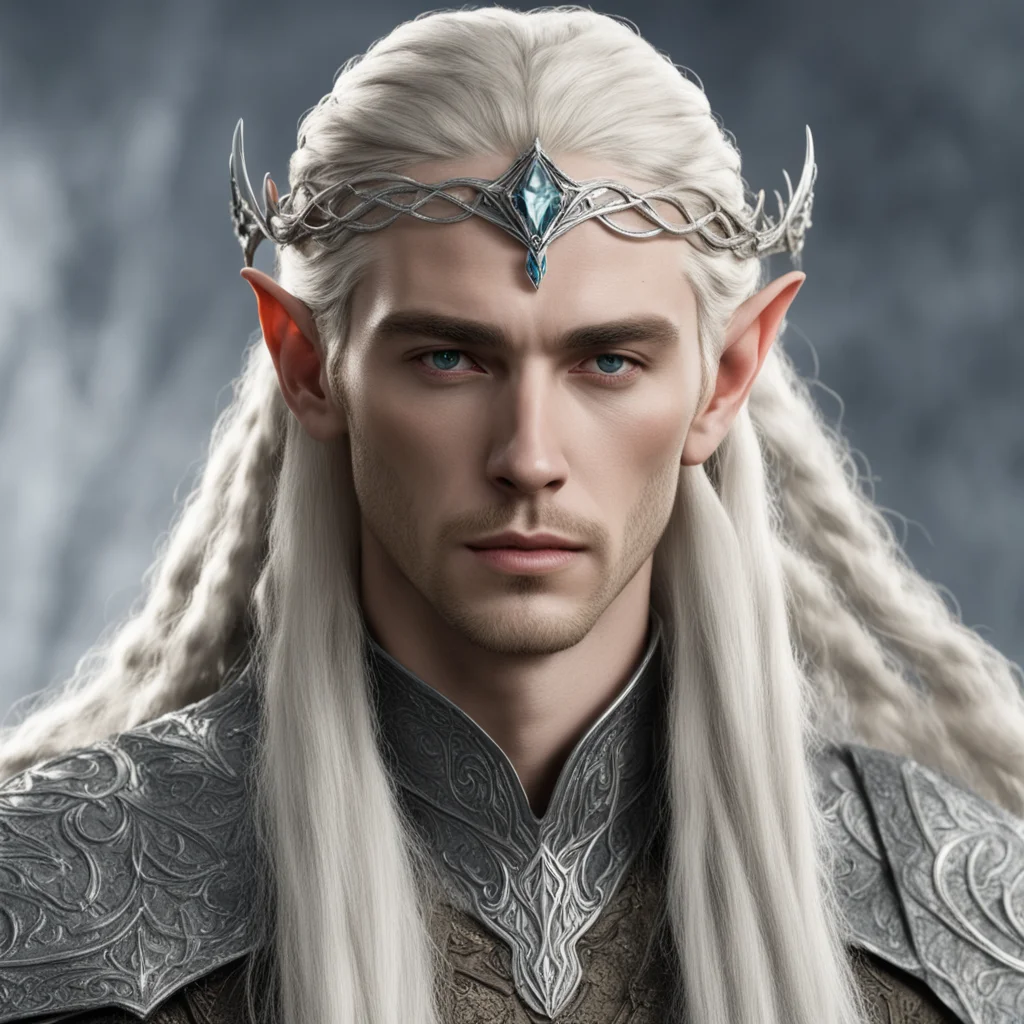 trending  king thranduil with blond hair and braids wearing small silver serpentine elvish circlet with large center diamond good looking fantastic 1