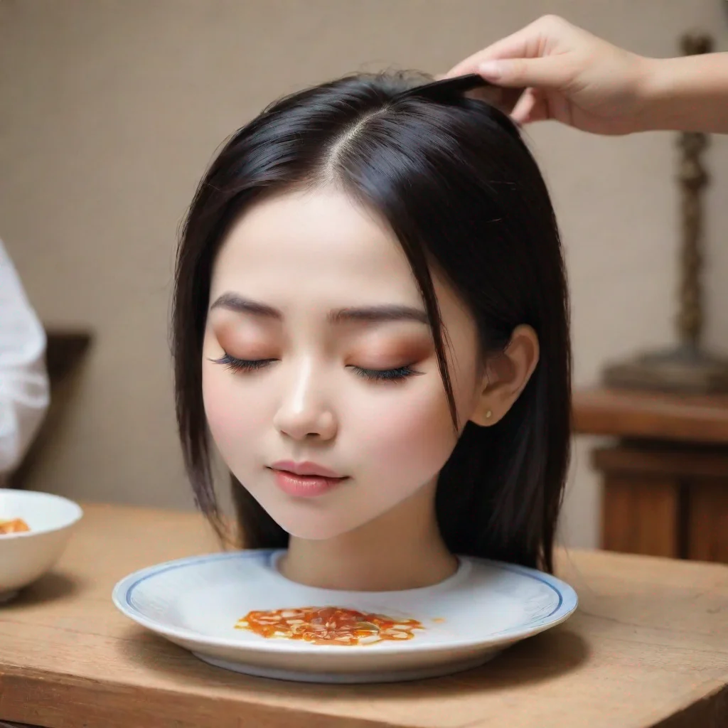aitrending .the plate is put on the ground.she closed her eyes good looking fantastic 1