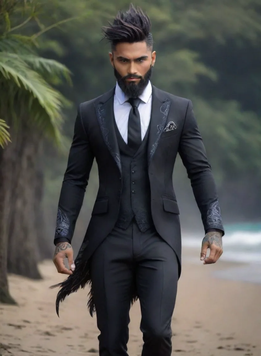 aitrending 1800 dark gothic feel anime character pacific maori tanned skin suit with tails beard realism hd good looking fantastic 1 portrait43