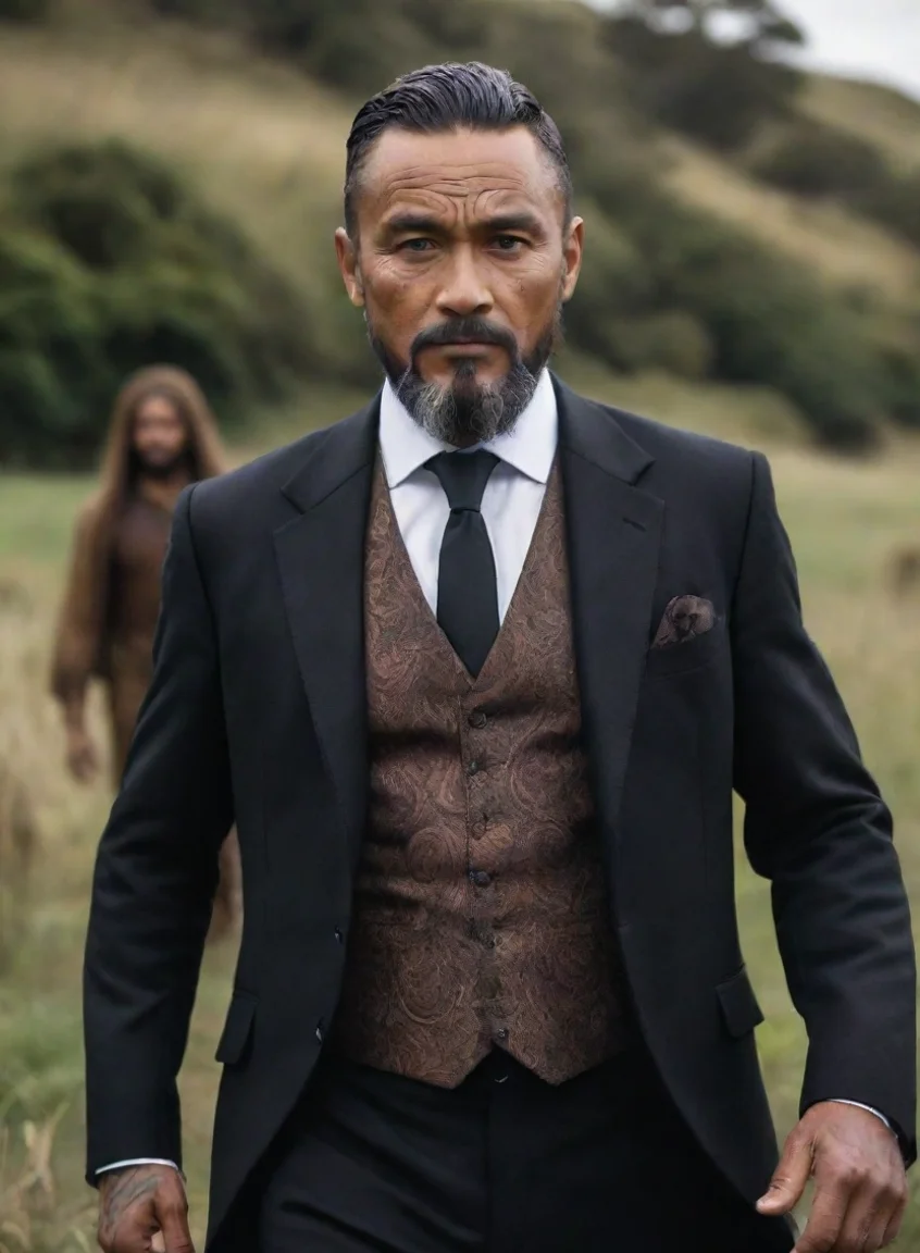 aitrending 1800 dark gothic feel character  maori tanned skin suit with tails beard realism hd film still dramatic background olden days good looking fantastic 1 portrait43