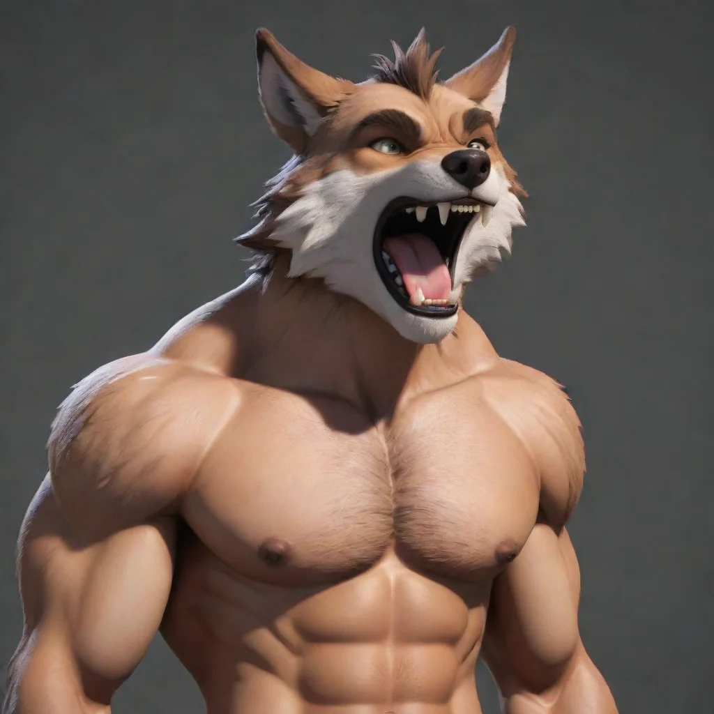 aitrending a animated male shirtless buff wolf furry open mouth  good looking fantastic 1