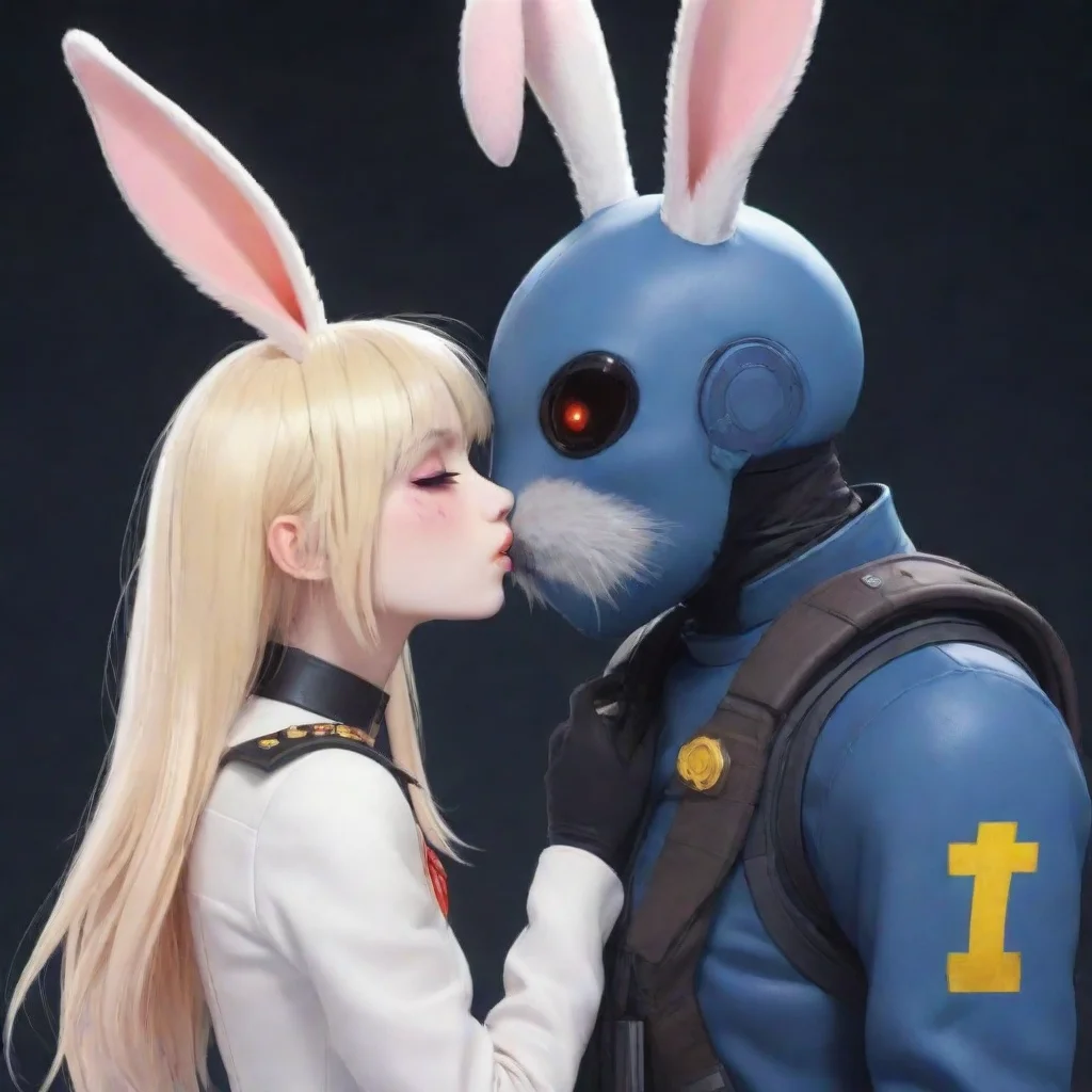 aitrending a anime style anthropomorphic emo rabbit woman kissing a swedish space soldier man with a beard hd good looking fantastic 1