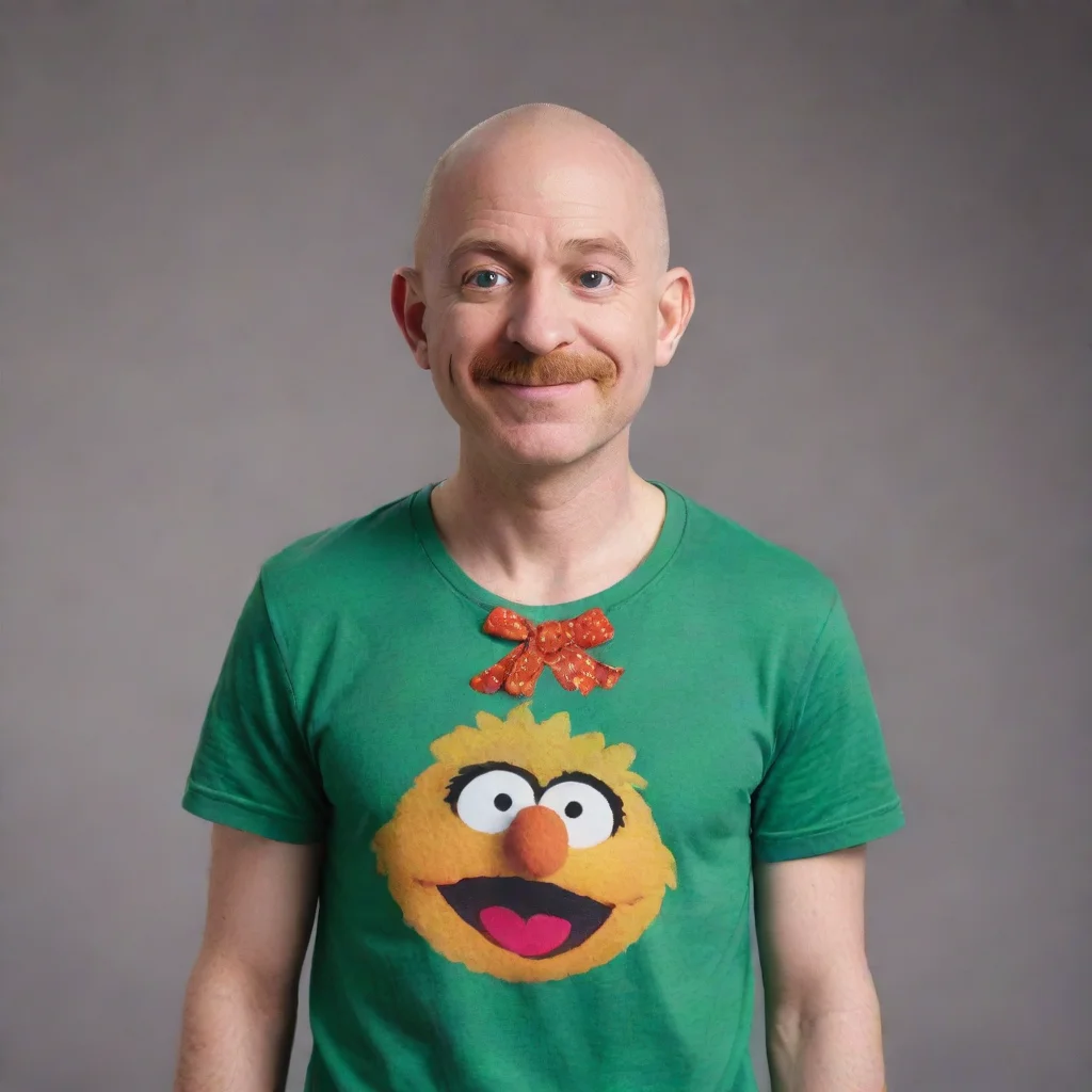 aitrending a bald man with a t shirt on in the style of a muppet good looking fantastic 1