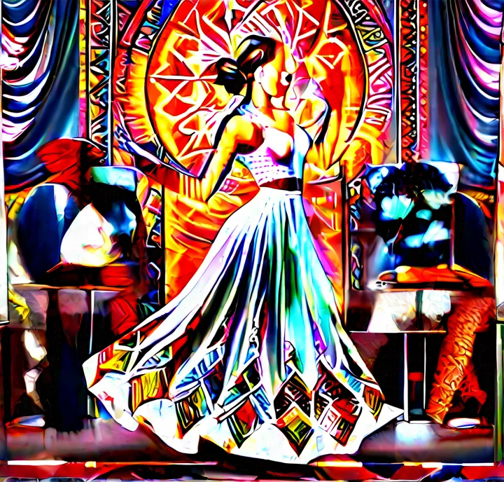 aitrending a beautiful young brown woman wearing white cotton cloth adorned with geometrical patterns dancing good looking fantastic 1