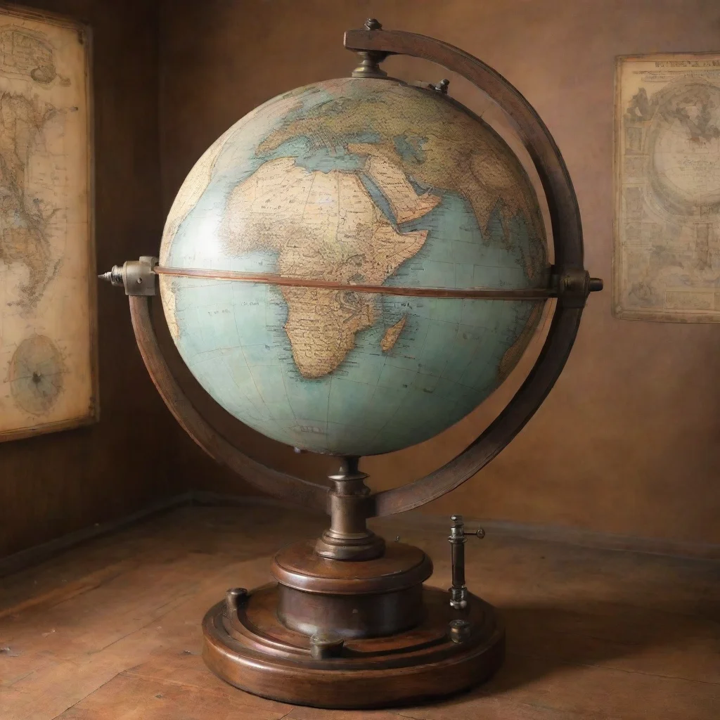 aitrending a blueprint of steampunk style antique globefully displayed wooden base prop design heavy machine armorearth  world map  good looking fantastic 1