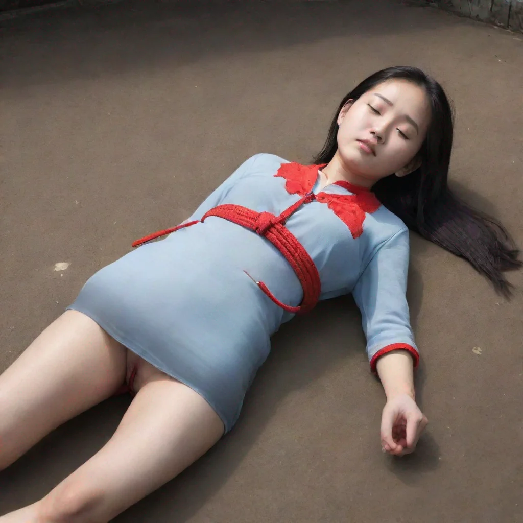 aitrending a chinese girl aged 15. a thick noose is around her neck tightly.she closed her eyes. good looking fantastic 1