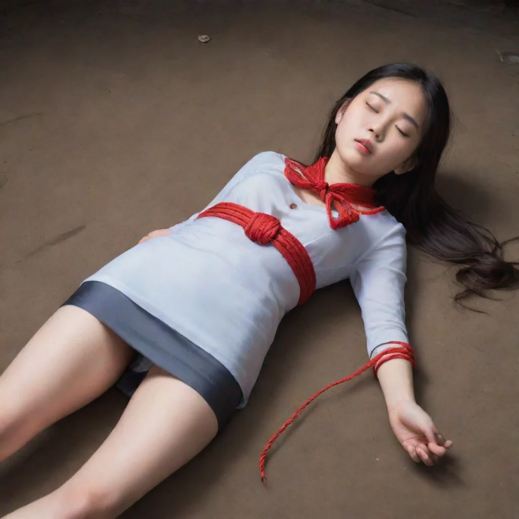 aitrending a chinese girl aged 15. a thick noose is around her neck tightly.she closed her eyes.she is wearing a white beautiful dress good looking fantastic 1