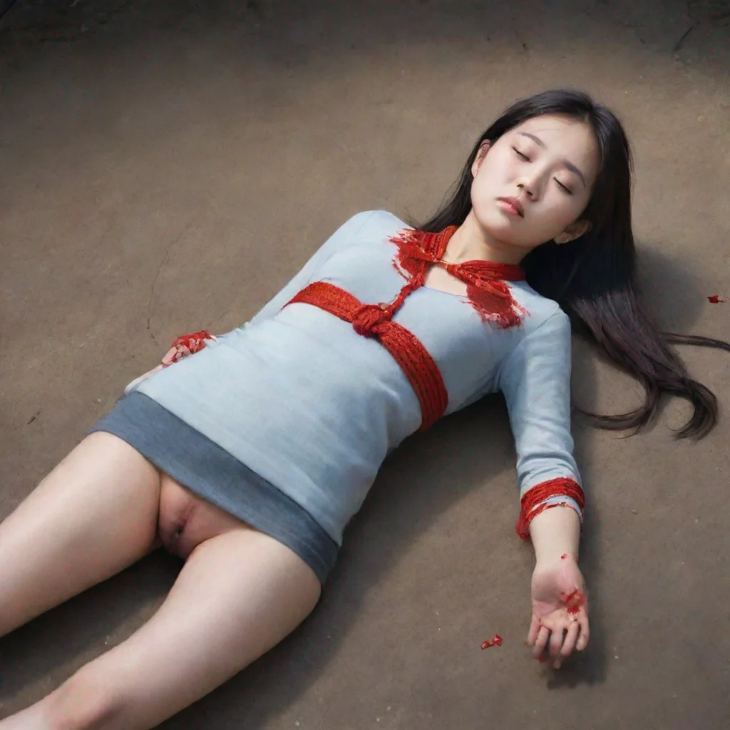 aitrending a chinese girl aged 15. a thick noose is around her neck tightly.she closed her eyes.there is blood on her chest good looking fantastic 1