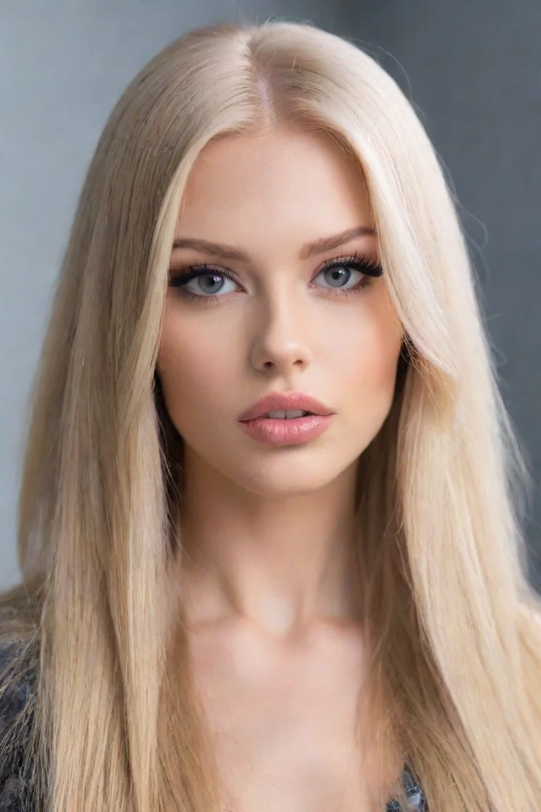 aitrending a close up of a young beautiful lady. long blonde straight hair. seductive sight and mouth. cool outfit and makeup.  good looking fantastic 1 portrait