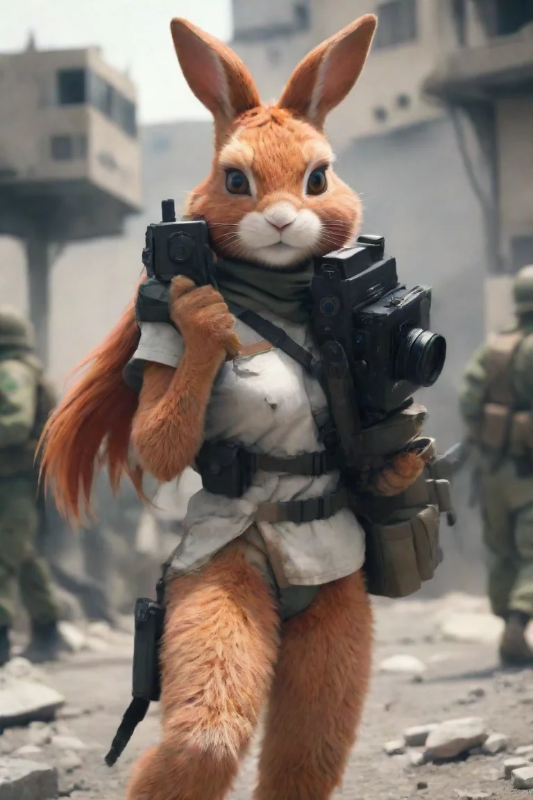 aitrending a female anthro furry rabbit redhead with camera in a warzone anime style hd good looking fantastic 1 portrait