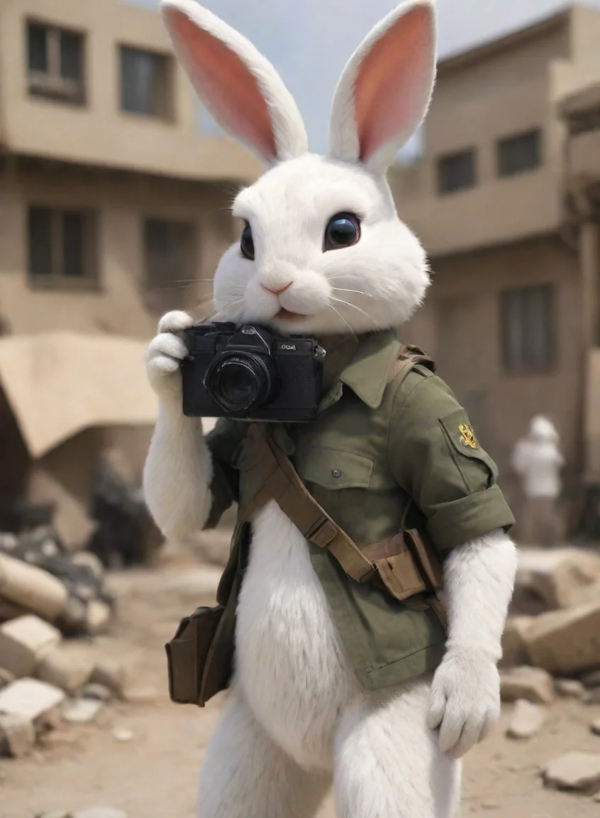 aitrending a female tomboyish anthro furry bunny witha camera in a warzone hd good looking fantastic 1 portrait43