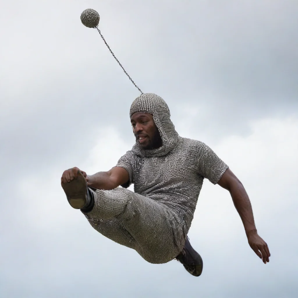 aitrending a jamaicanman wearing chainmail coiffe falling from the sky good looking fantastic 1