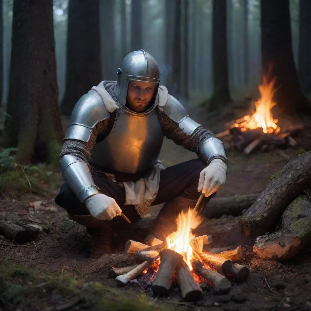 aitrending a knight cooking marshmallows on campfire at the forest in 12 am good looking fantastic 1