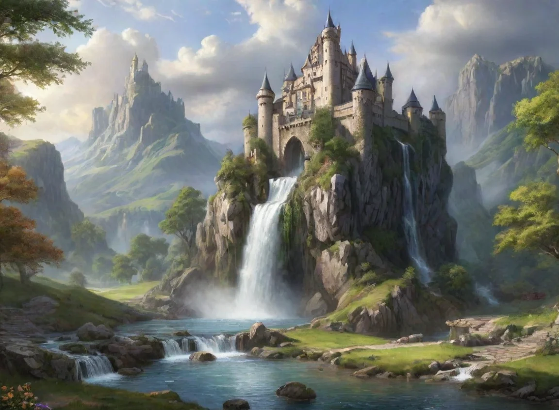 aitrending a landscape with waterfall and a castle good looking fantastic 1 landscape43
