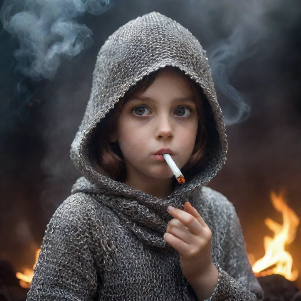 aitrending a little girl wearing chainmail coif smoking a cigarette in hell good looking fantastic 1