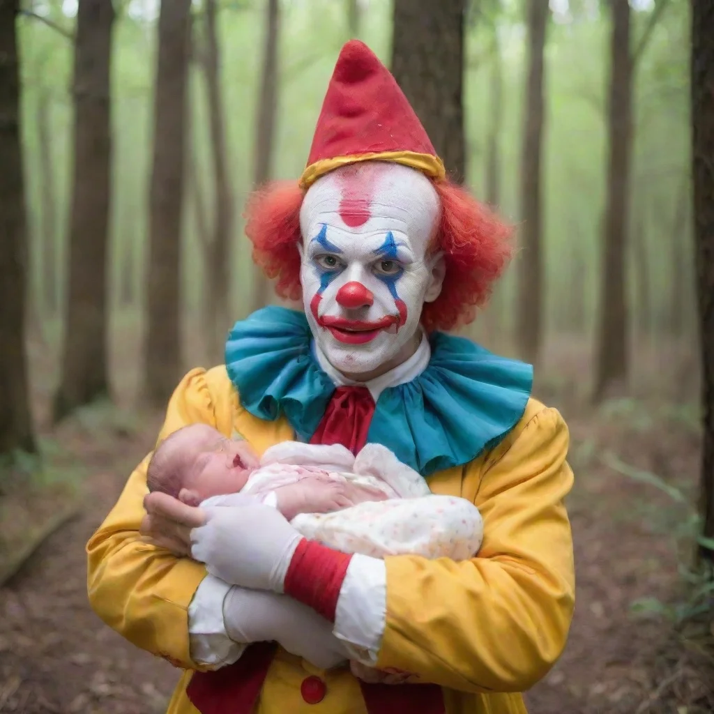 aitrending a male dressed clown with a newborn baby in the woods good looking fantastic 1