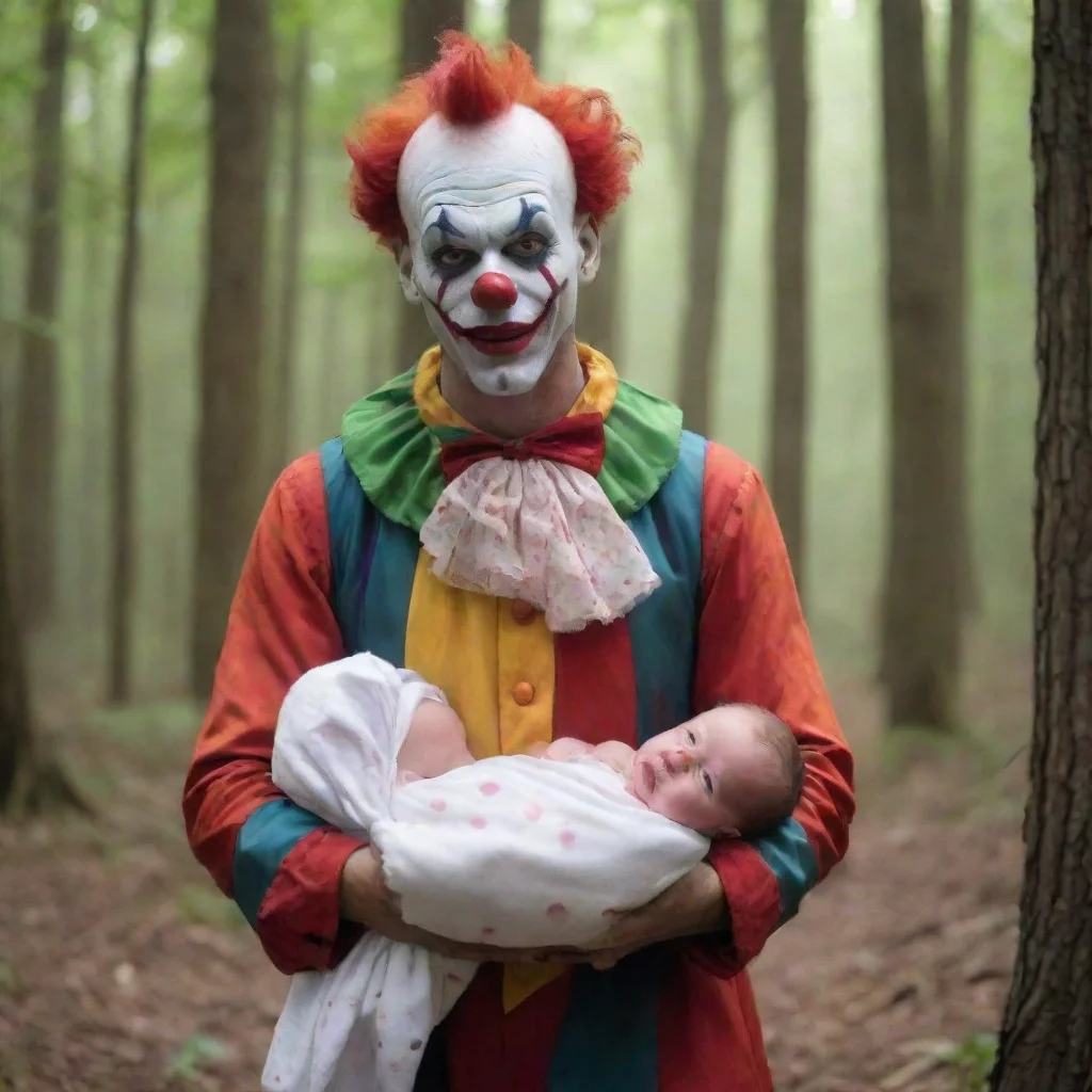 aitrending a male dressed scary clown with a newborn baby in the woods good looking fantastic 1