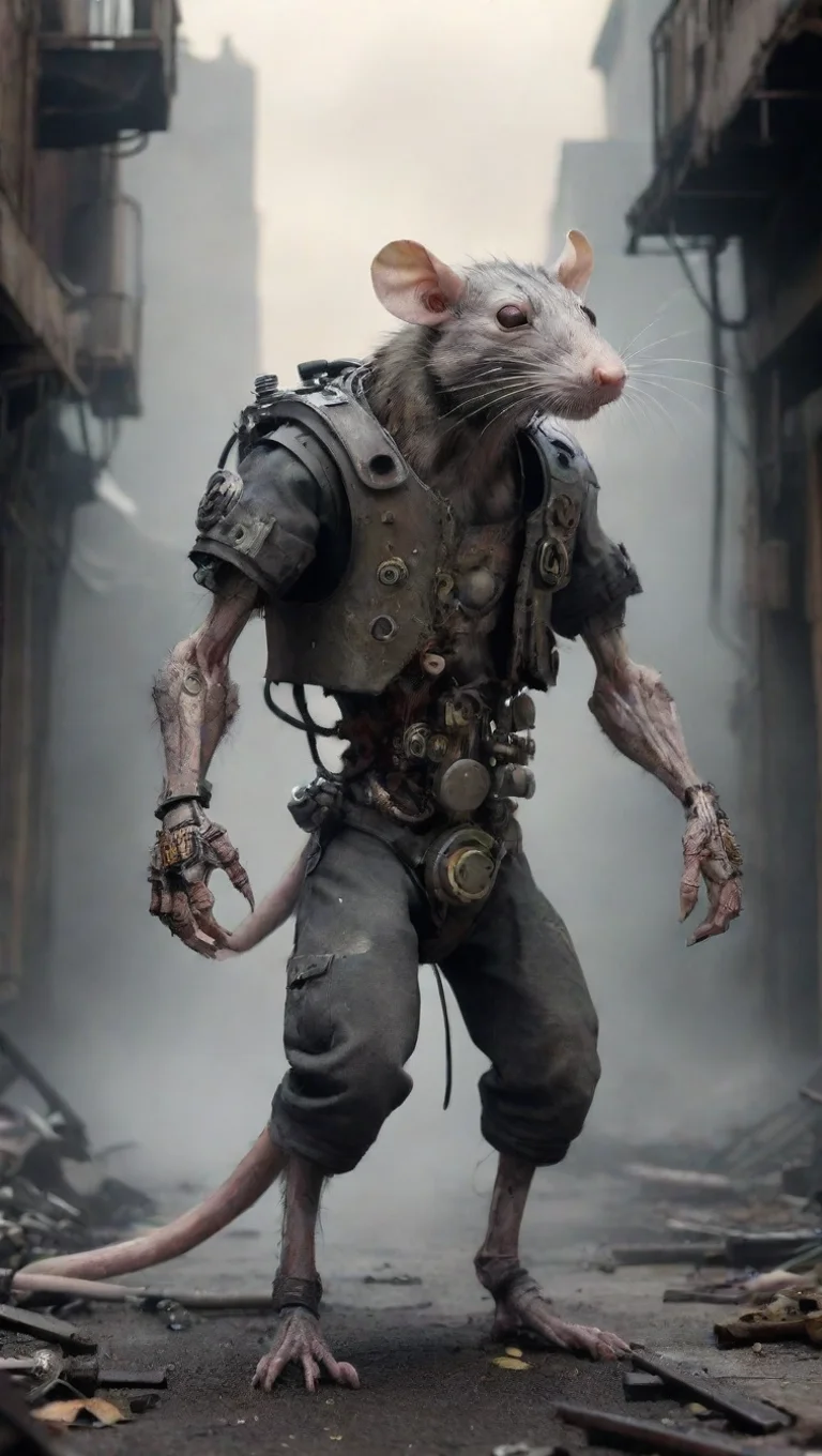 aitrending a mechanical rat humanoid in an apocalypse  good looking fantastic 1 tall