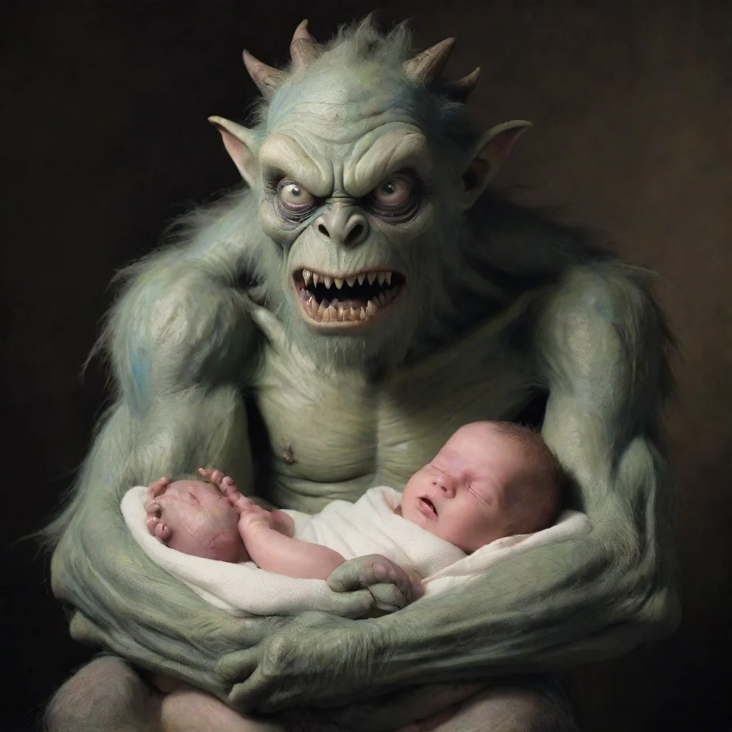 aitrending a monster holding a newborn baby good looking fantastic 1