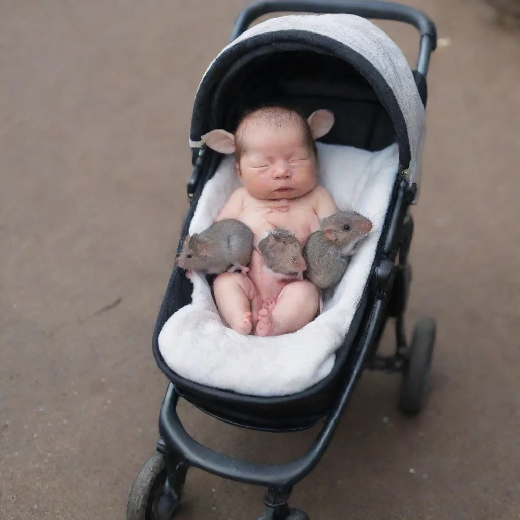 aitrending a newborn baby in a buggy in a carpark surrounded by rats good looking fantastic 1