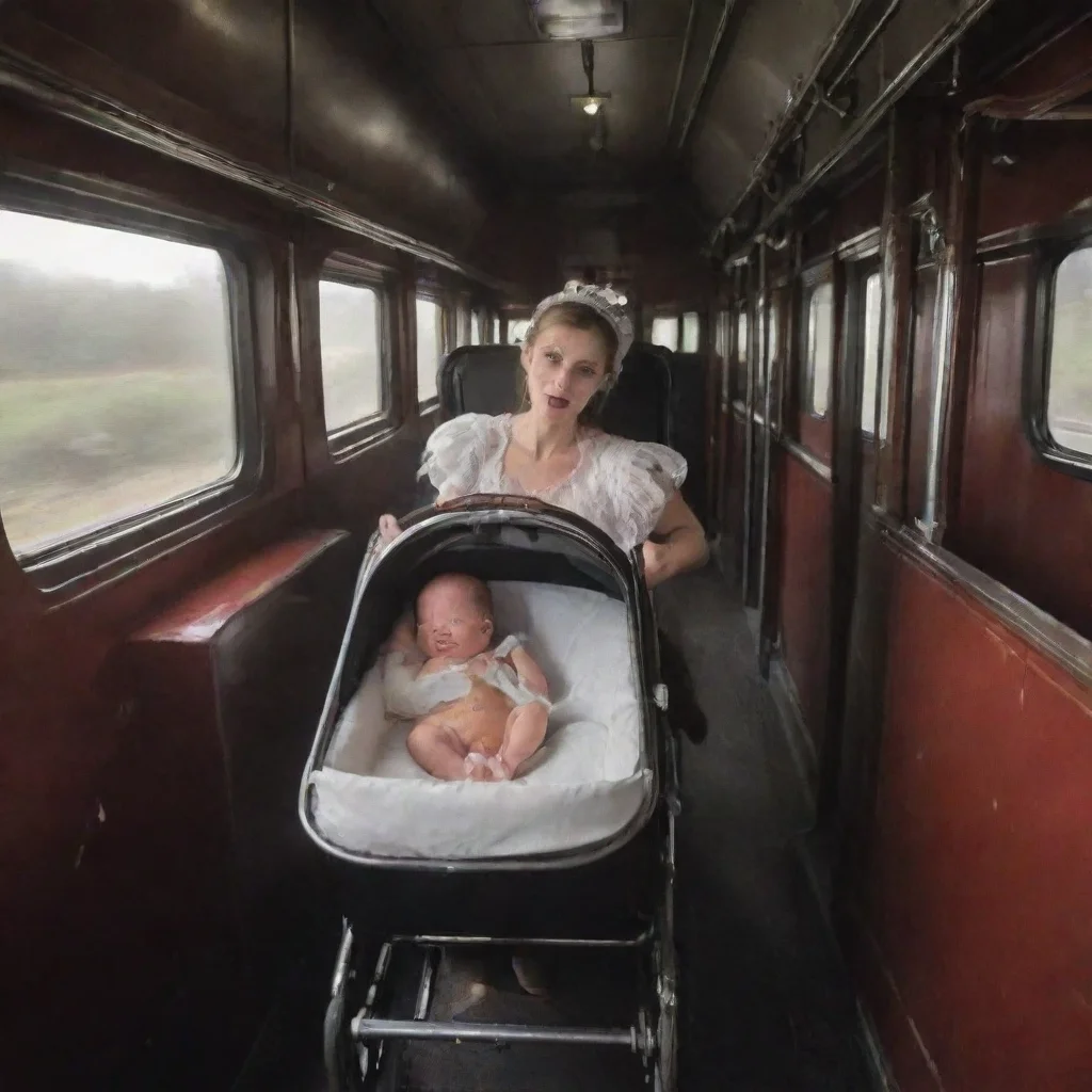 aitrending a newborn baby in a buggy on a haunted train good looking fantastic 1