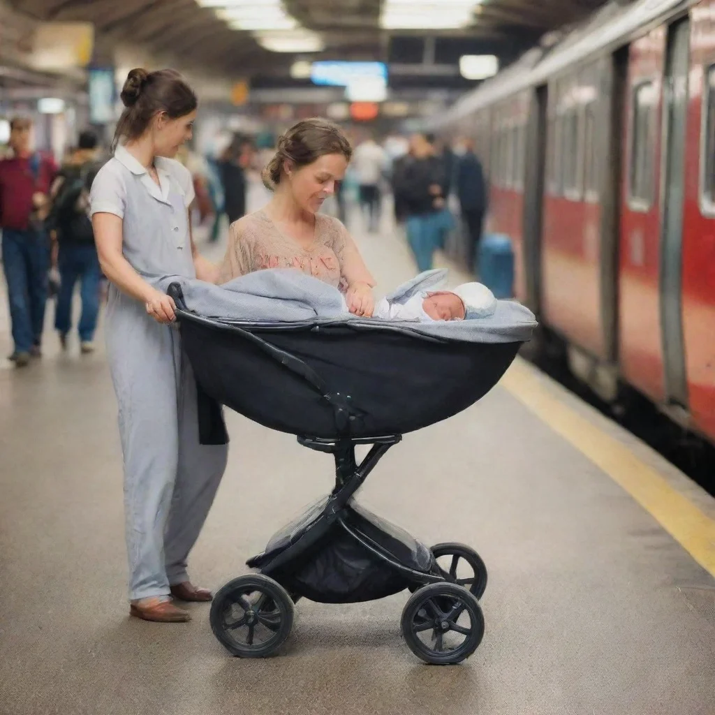 trending a newborn baby in a buggy on in a train station good looking fantastic 1
