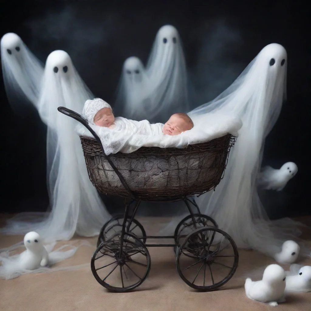 aitrending a newborn baby in a buggy surrounded by ghosts  good looking fantastic 1