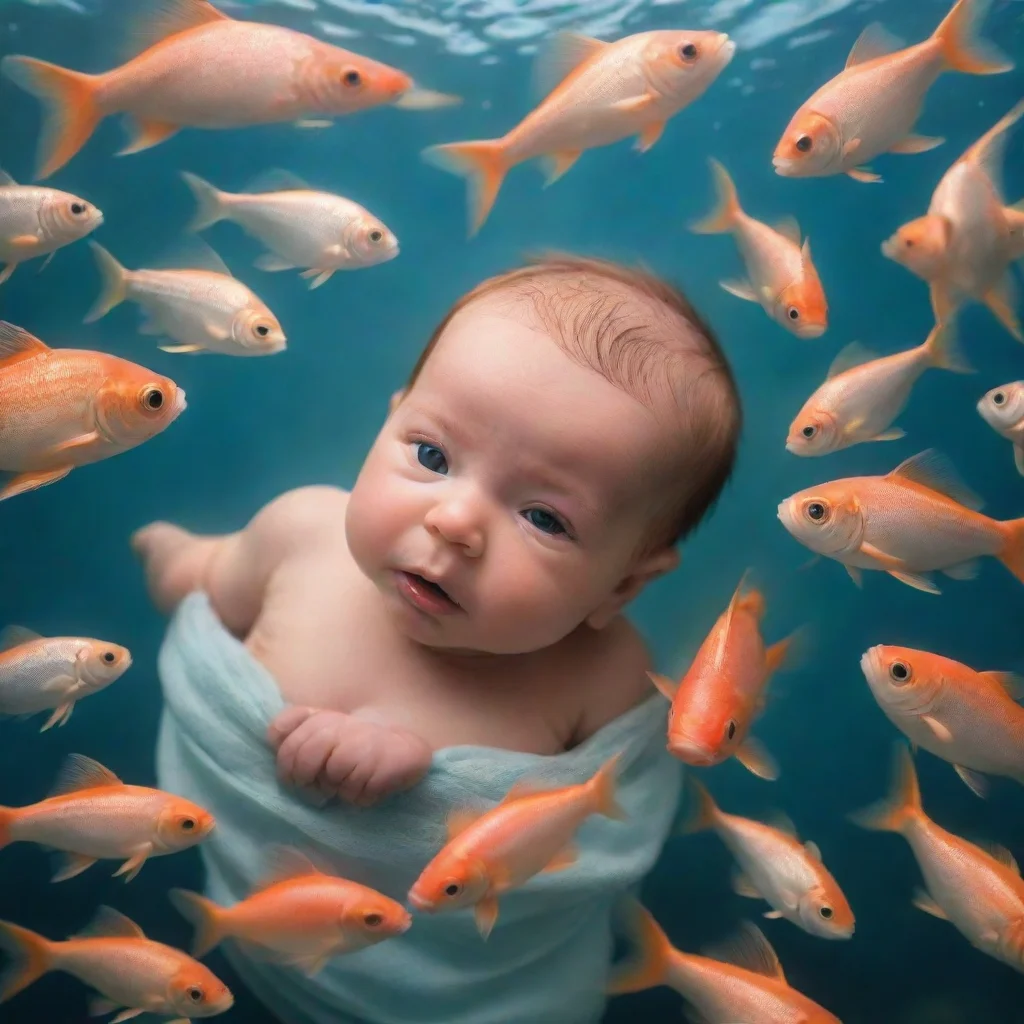 aitrending a newborn baby surrounded by fish good looking fantastic 1